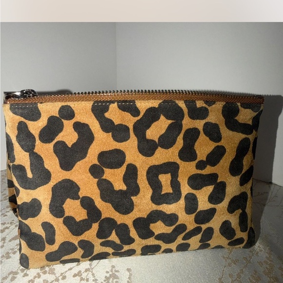 Henri Bendel Leopard Print Haircalf Leather Clutch Wristlet Pouch - Picture 5 of 8